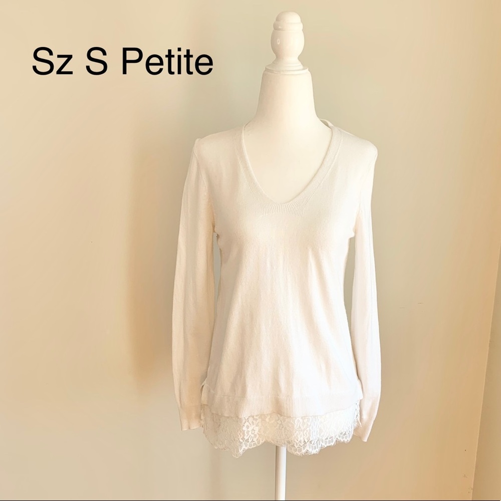Ann Taylor White V-Neck Long Sleeve Sweater White Sz S Petite